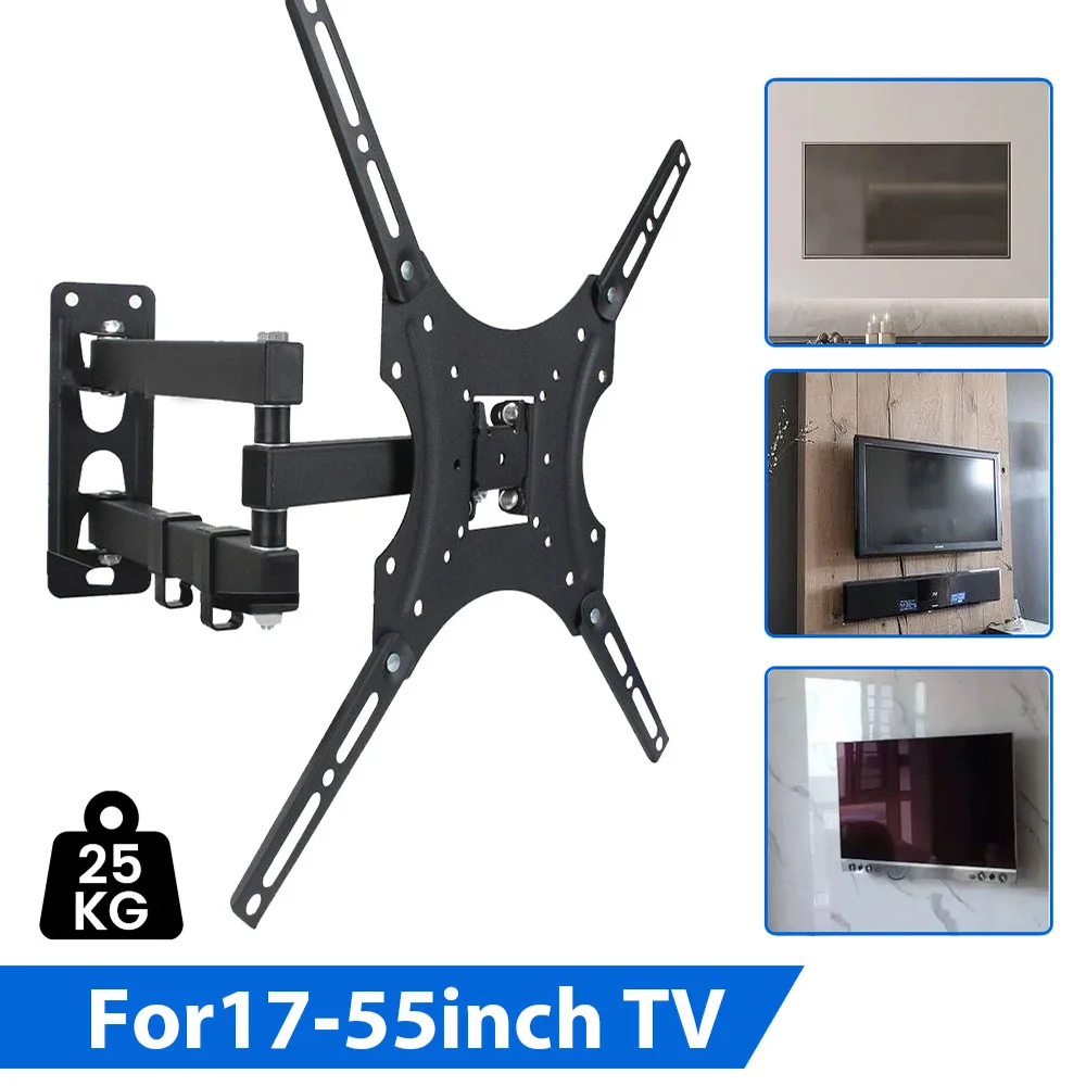 TV-Ständer, TV-Halterung für 17–55 Zoll große Fernseher, einziehbare TV-Wandhalterung, universeller flexibler Arm, Fernsehhalter Image