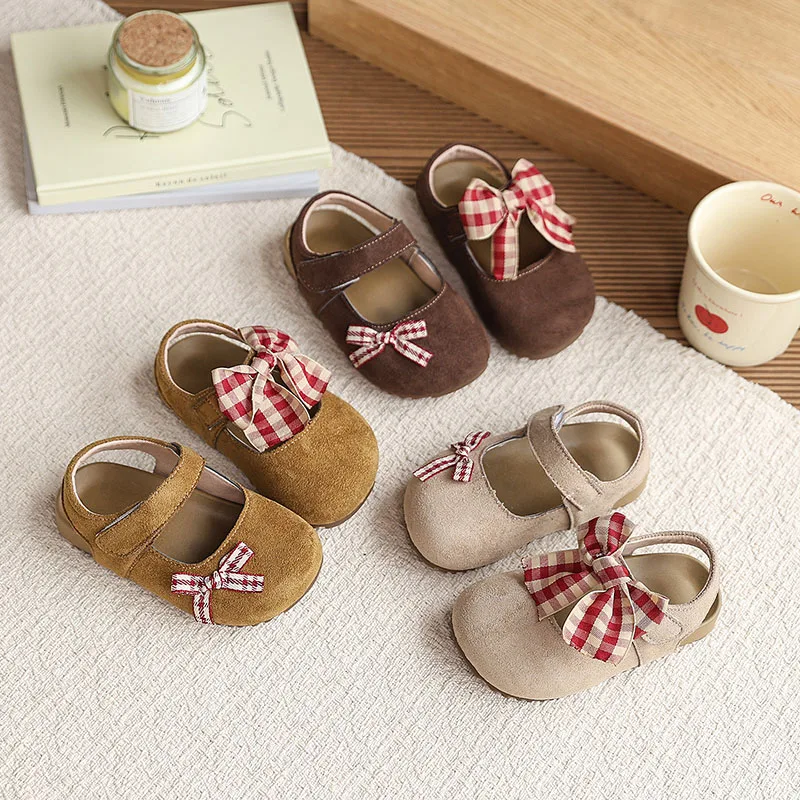MILANCEL Neue Sommer-Baotou-Sandalen für Kinder, Größe 23–34, süße karierte Schleife, Mädchen-Prinzessinnenschuhe, weiche Sohle, nackte Kinderschuhe