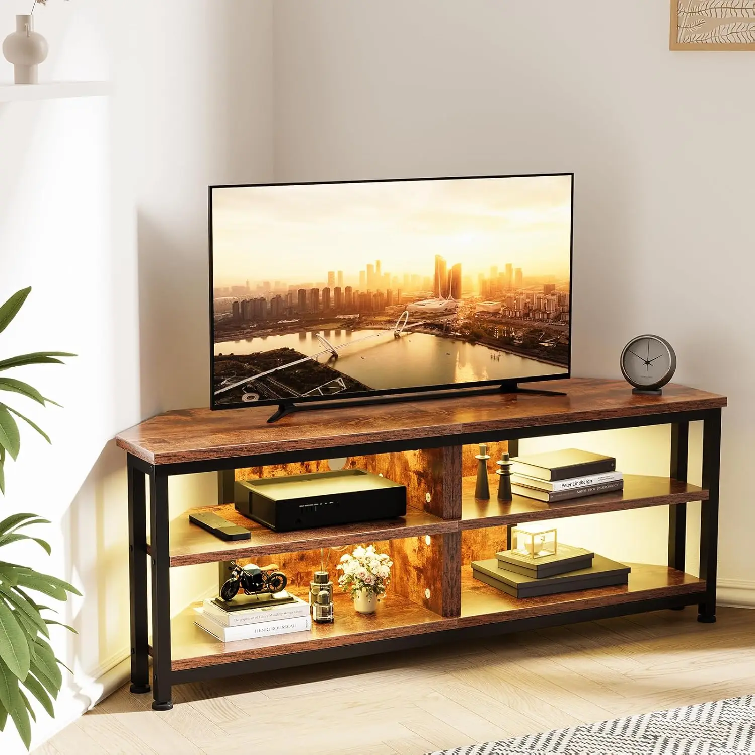 LED-Eckschrank TV-Ständer im Industrie-Vintage-Stil 120x36x45,5cm, Maßanfertigung Image