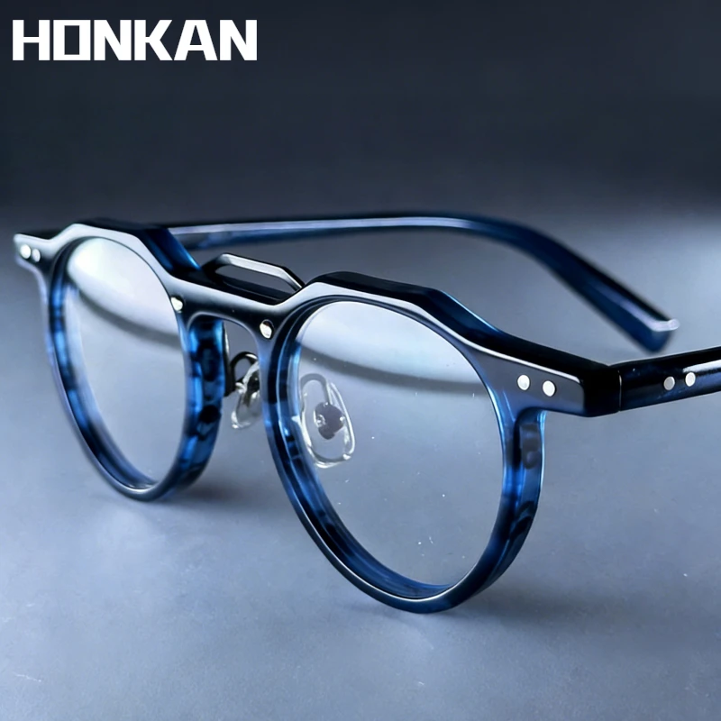 Premium Acetat Brille Rahmen Runde Niet Luxus Marke Designer Männer Brillen Retro Optische Gläser Frauen Brillen Brillen Image