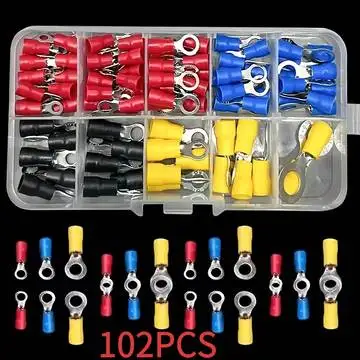 102-teiliges Universelles Kabelverbinder-Set | Crimpklemmen-Set: Vielseitiges Verbindungsset mit Kupferkontakten und PVC-Ummantelung für Stromanschlüsse Image