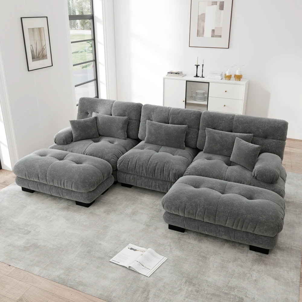 Luxuriöses Chenille-Modulsofa Übergroßes U-förmiges Cloud-Sofa Gemütliches Tiefsitz-Schlafsofa mit Ottoman für Entspannung