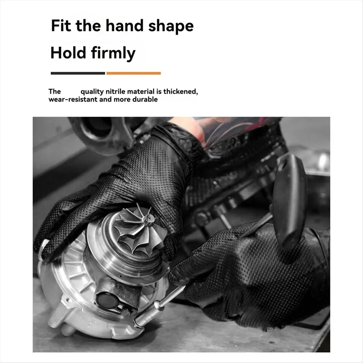 【CHRISTMAS】 100 Stück Nitril-Handschuhe, dicke industrielle Einweghandschuhe mit strukturiertem, latexfreiem, schwerem Mechaniker, schwarzer Handschuh XL Image