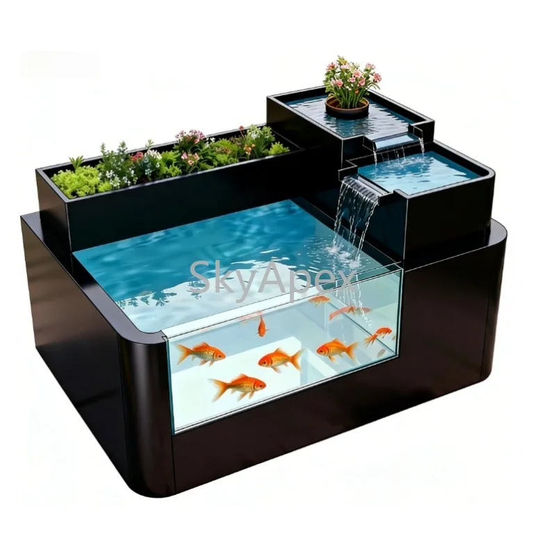 Gartenbrunnen aus Edelstahl für den Außenbereich – sicherer zirkulierender Wasserfall, Fischteich, Glas-Zierpool für die Landschaftsgestaltung im Innenhof Image