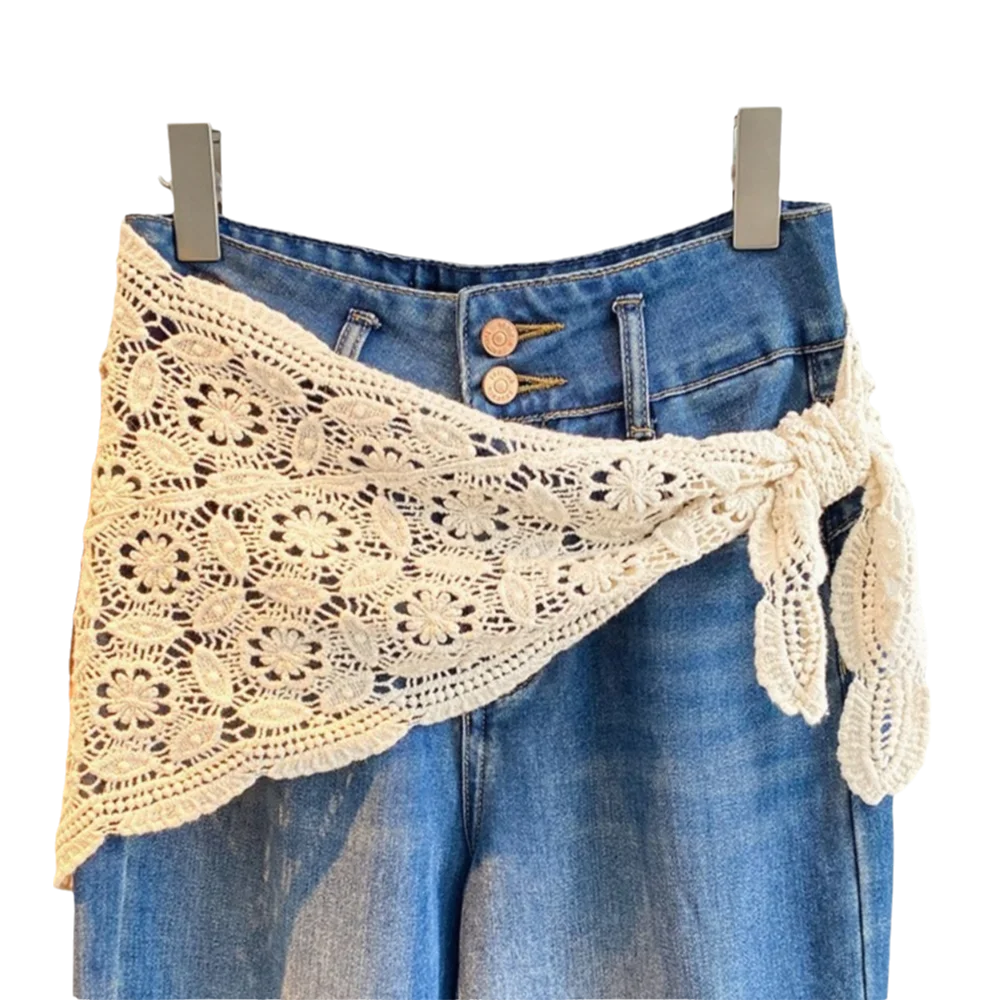 Trendiger Furzvorhang mit Spitzenbesatz, ausgehöhlter Slim-Fit-Hüftvorhang, Y2K, hübsche Schürze, Wickelrock für den Sommer Image