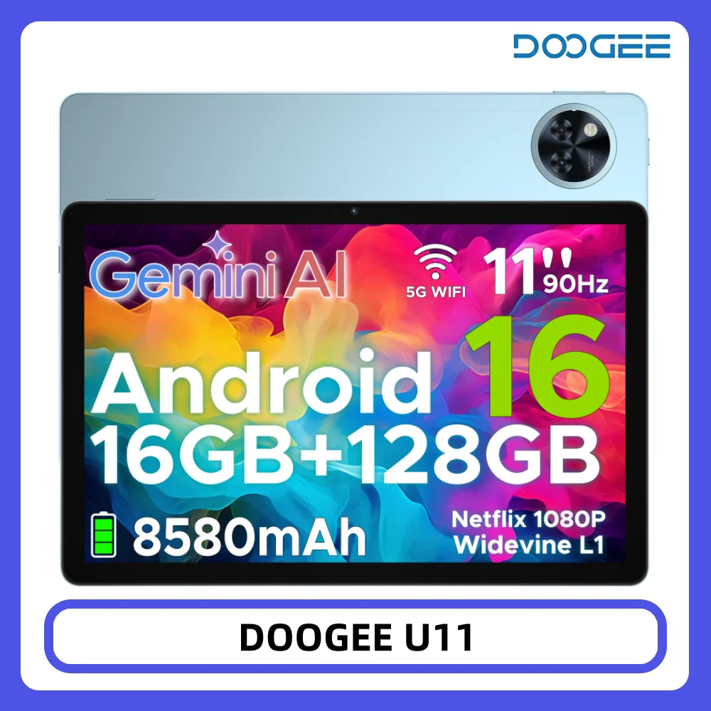 DOOGEE U11 Tablet 11 Zoll Ultra-Klares 90Hz Display 16GB 128GB 8580mAh Akku Unisoc T7200 Dual-Lautsprecher Widevine L1 Android 16 Tablet Image