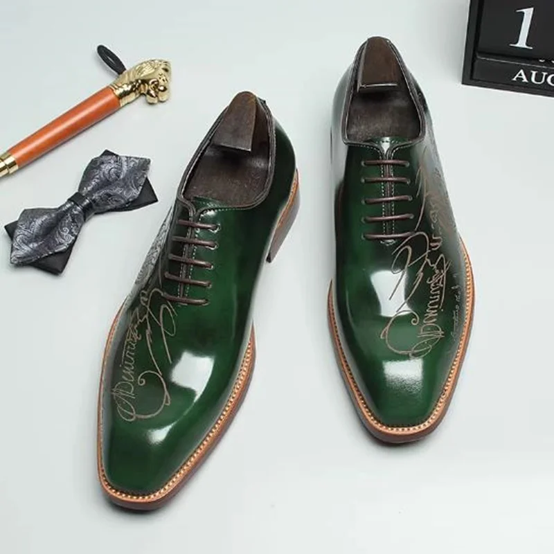 Neue Herren-Lederschuhe aus Lackleder, Luxuriöse Handgefertigte Komfortable Echtleder-Designer-Schuhe in Grün und Blau für Hochzeit und Gesellschaftliche Anlässe