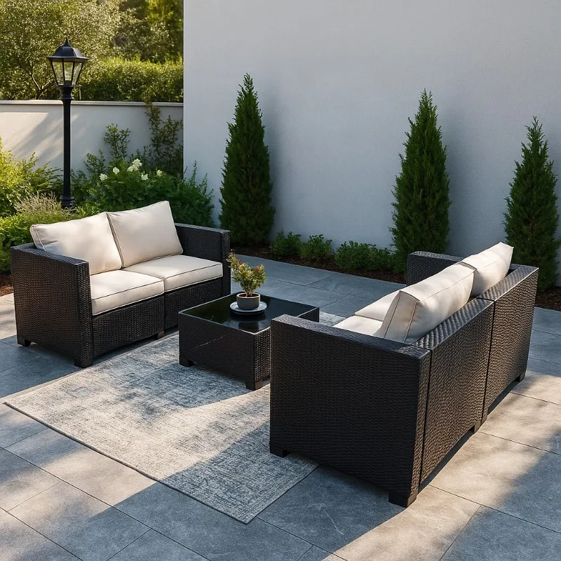 Sessel Boho Gartenmöbel-Sets Retro Kunststoff Gartenmöbel-Sets Pavillon Stoff Loungeset Garten Gartenmöbel Outdoor Image