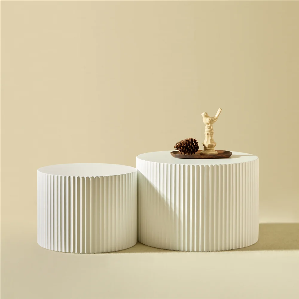 2 Stück moderne, ineinander steckbare Beistelltische mit Wellenkanten-Design, platzsparend, stapelbare Beistelltische, Nachttisch, Couchtisch, 60 x 40 + 48 x 35 cm