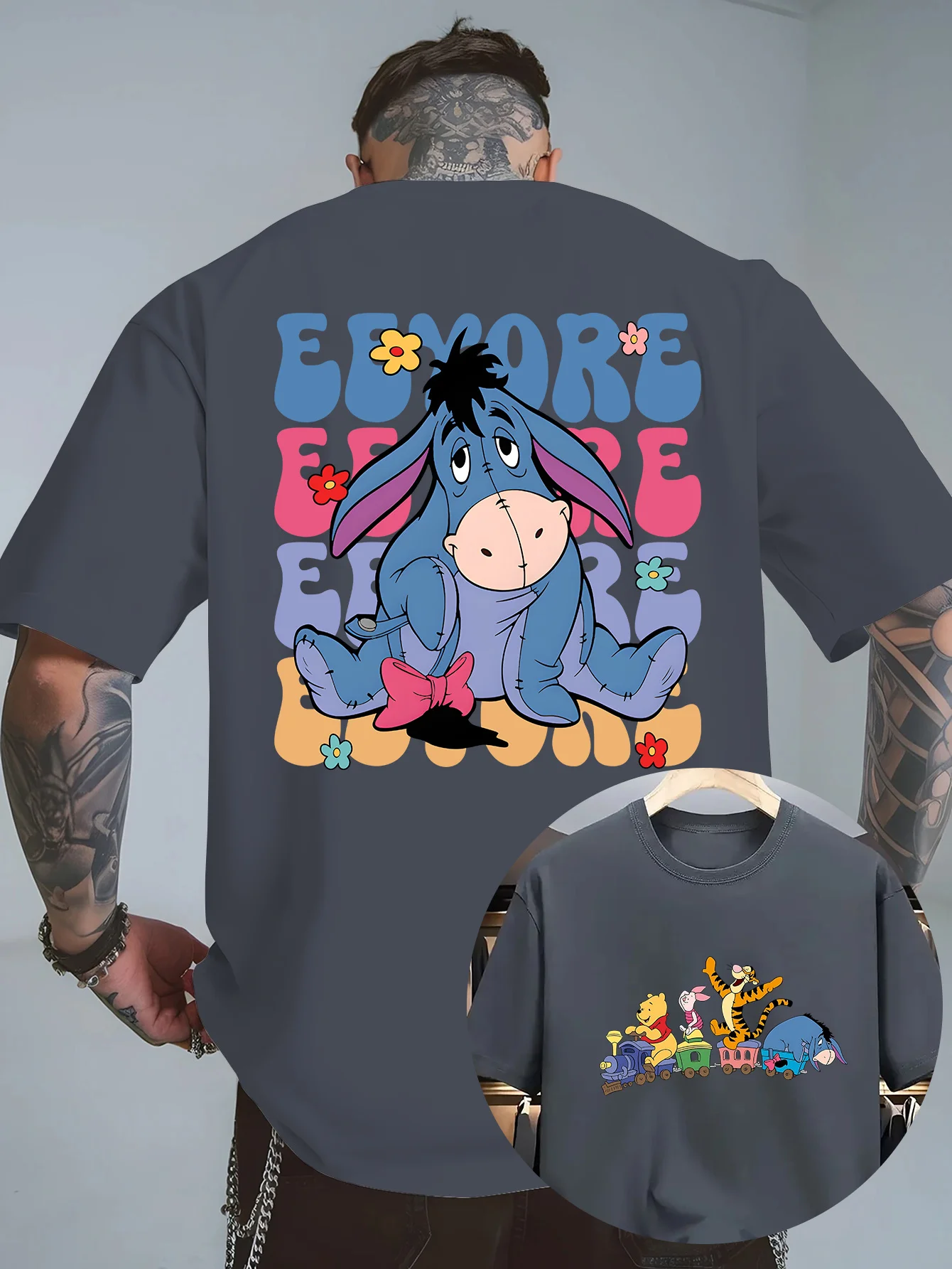 Disney Eeyore Pattern Herren-T-Shirt für den täglichen Gebrauch, Freizeit und Themenaktivitäten, Unisex, Baumwolle, kurzärmelig, Übergröße Image
