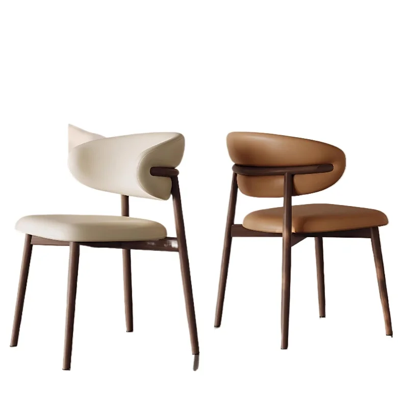 Moderner High-End-Restaurant-Loungesessel, stapelbarer, eleganter Restaurant-Esszimmerstuhl aus braunem Leder aus Holz