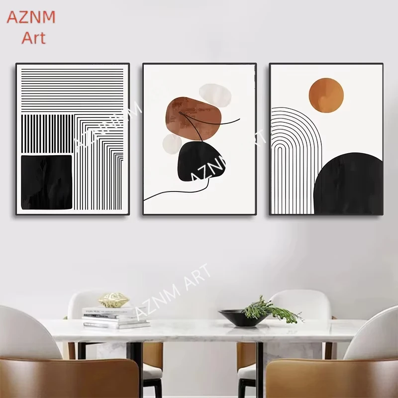 Schwarz-Weiß Linien Wandkunst Leinwanddruck Geometrische Abstraktion Bohemian Poster Nordische Wohnzimmerdekoration Druckbild Image
