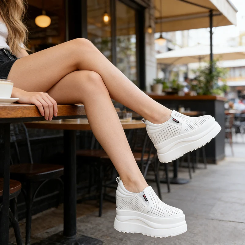 Super Hohe Höhe Zunehmende Schuhe 13 cm Frühling Sommer Echtes Leder Schwarz Weiß Schuhe Marke Damen Casual Kleine Größe 34 d794