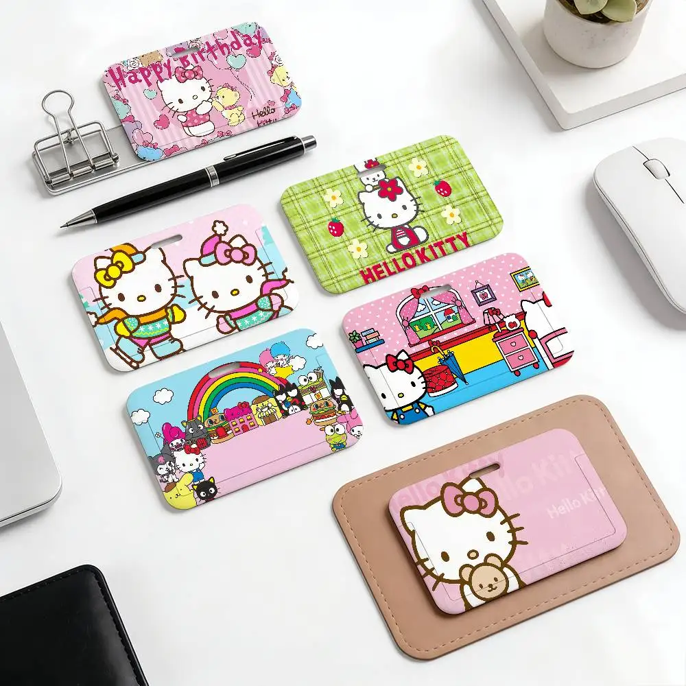 Niedliche Cartoon-Kunst Lustiger SRO H-Hello K-Kitty Ausweishalter ID-Kreditkarten-Business-Pass-Halter mit Umhängeband Schlüsselanhänger