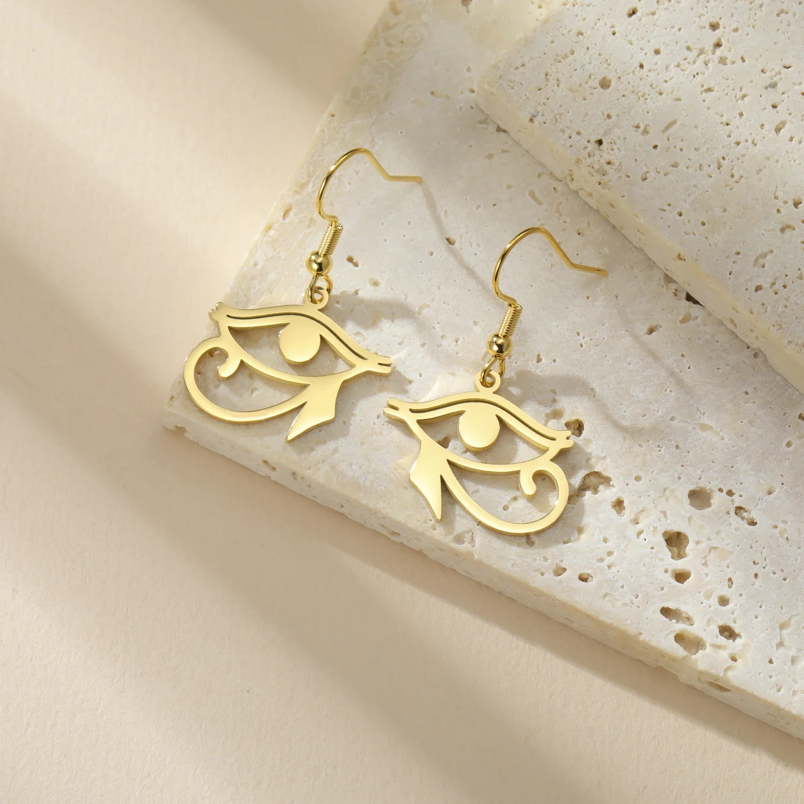 Antike ägyptische Horusauge Ra Anhänger Ohrringe aus Edelstahl für Damen – Amulett Wedjat Udjat Schmuck Geschenk Image