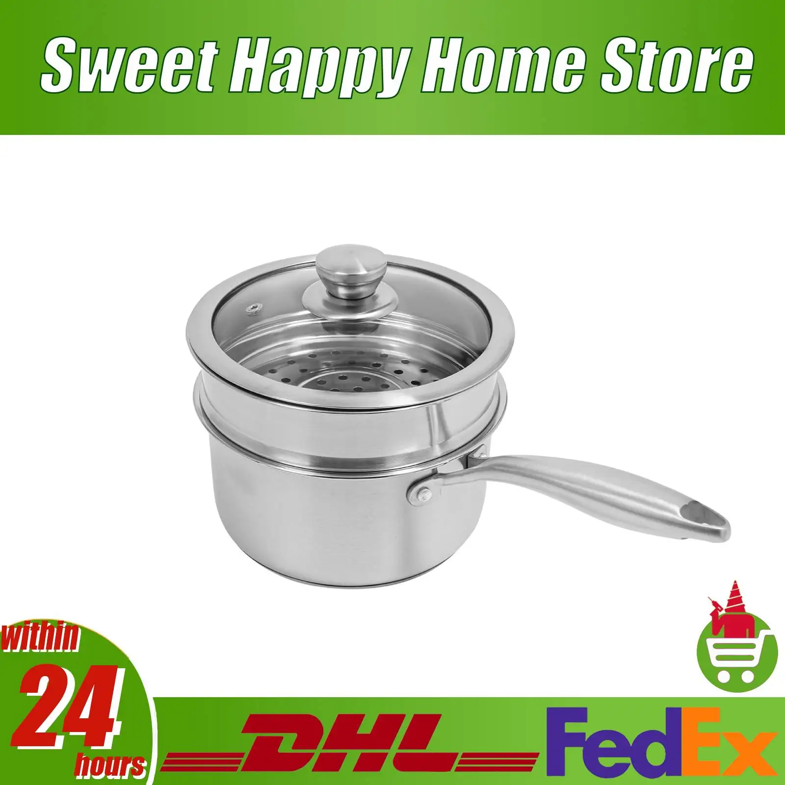 Dampfgarer aus Edelstahl 304, 2 Etagen, mit Deckel, 1,76 Qt, großes Fassungsvermögen, Mehrzweck-Dampfgarer für Induktionskochfeld Image