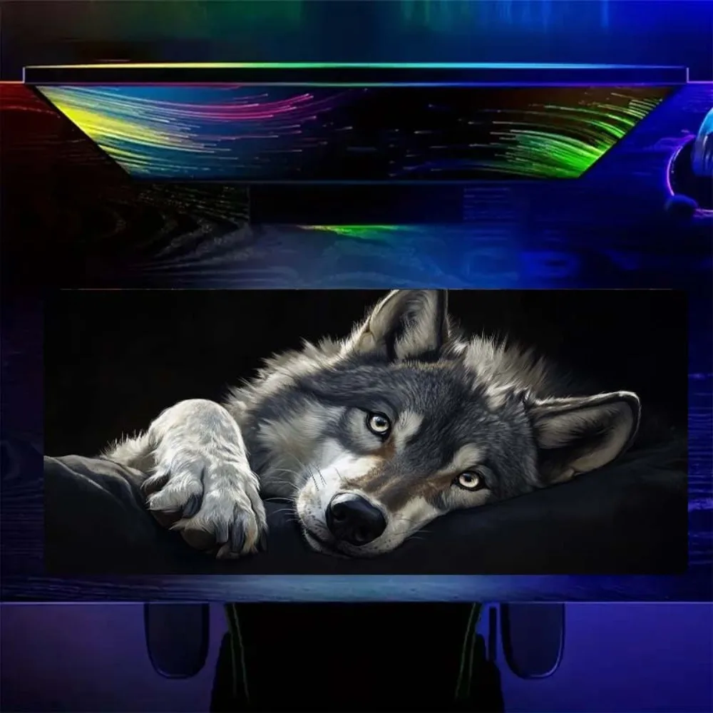 PC Grey Wolf Digital Art Mauspad, große, rutschfeste Polyester-Schreibtischunterlage mit genähten Kanten, perfekt für Gaming und Büro, Mauspads, Schreibtischunterlage Image