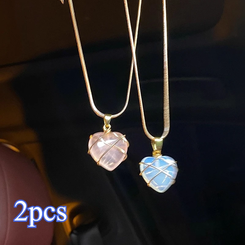 Elegante Herz-Halskette in Rosa und Weiß, Schloss-Halskette für Frauen und Mädchen, Rosenquarz-Prinzessinnen-Halskette, Schmuck-Accessoire, Geschenk Image