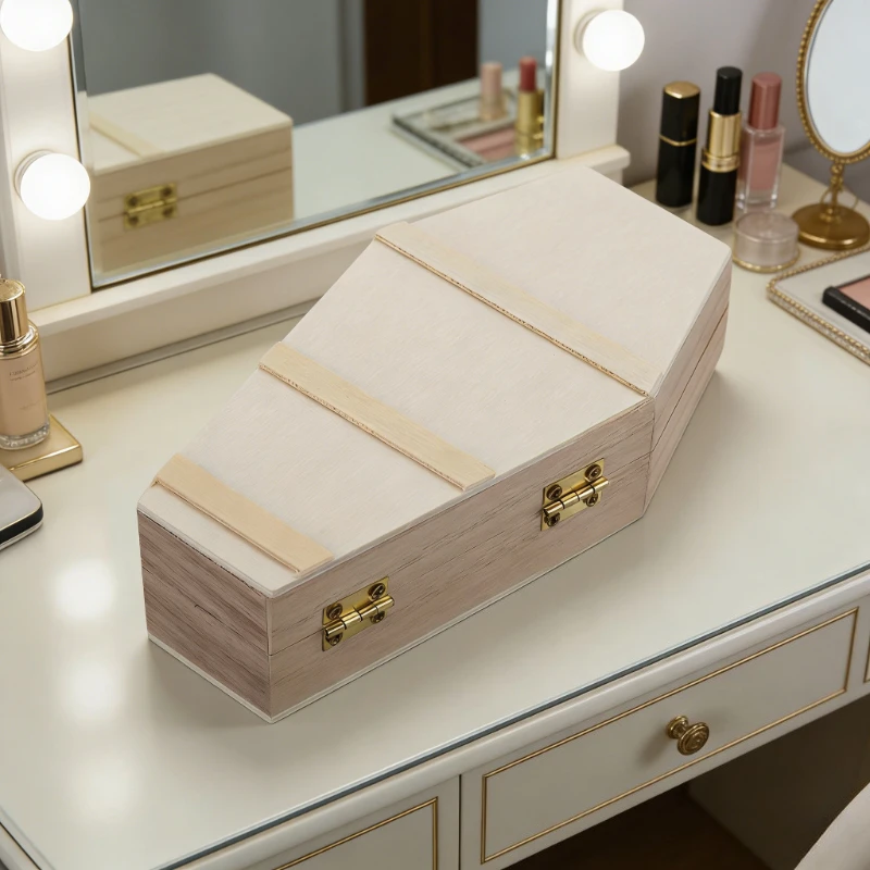 1 Stück DIY Halloween Sargbox, unvollendete Holz-Gedenkbox mit Scharnierdeckel Image