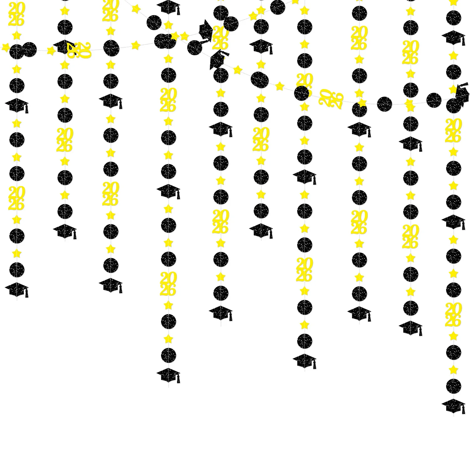 2 m Glitzerpapier, Schwarz, Gold, Lila, Blau, Abschlussgirlande, Streamer, 2026, Abschlussfeier, hängende Verzierung, Heimdekoration, Gastgeschenke Image