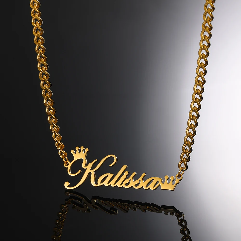 Benutzer definierte Goldfarbe Krone Name Halskette Frauen Männer Schmuck Edelstahl personal isierte alle Muster Typenschild Halskette besten Geschenke Image