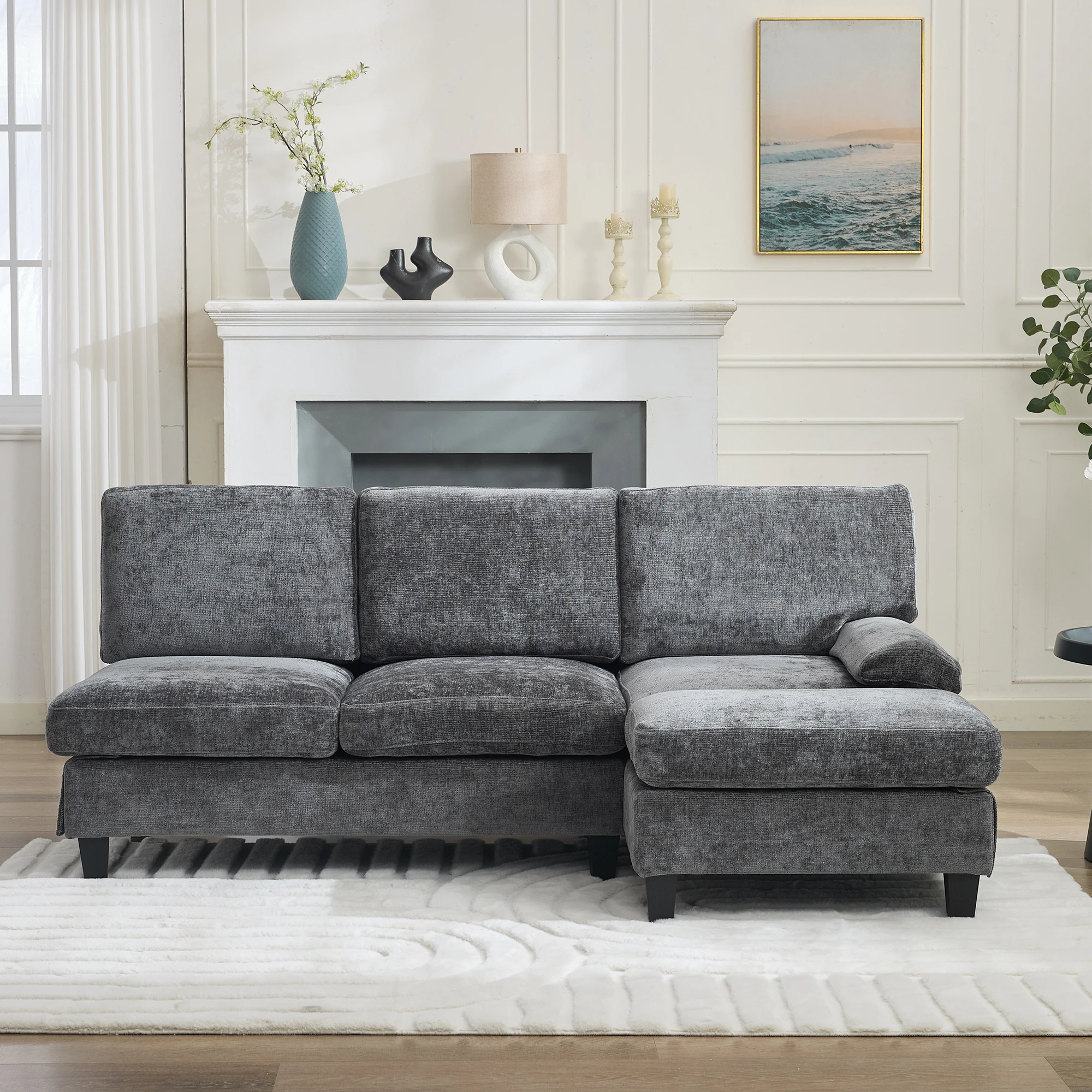 Graues L-förmiges 3-Sitzer Ecksofa (194x118x81cm) – Gepolstert für Wohnzimmer, Lounge & Schlafzimmer