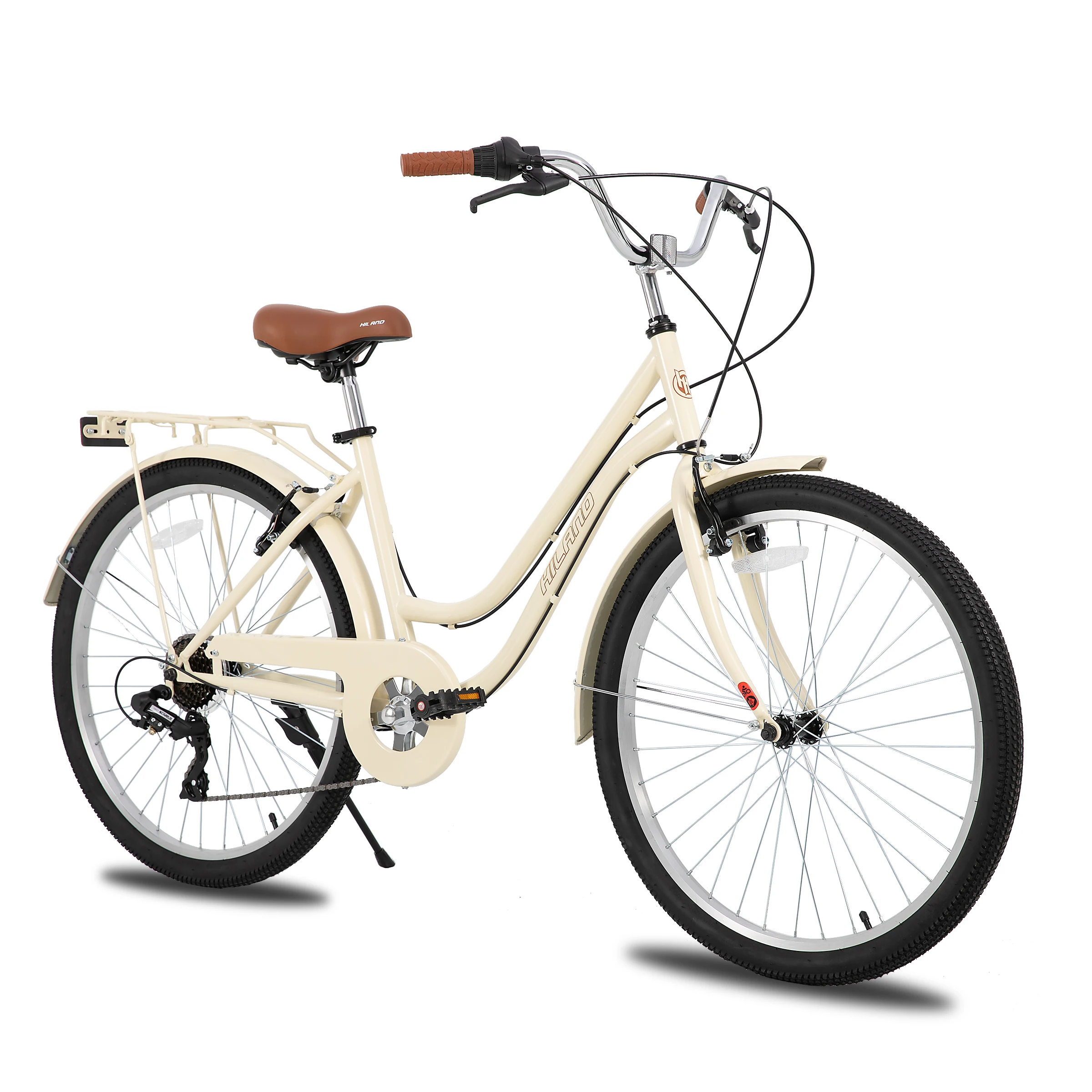 HILAND 26 Zoll Beach Cruiser Fahrrad für Männer und Frauen, 7-Gang Erwachsenenfahrrad mit Gepäckträger, Retrospec Commuter City Fahrrad Image
