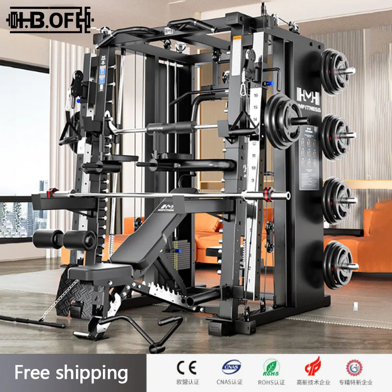 Multifunktionales Kniebeugen-Gestell-Set mit Edelstahlgewichten, Stuhl und Hantelscheiben, Kommerzielle Gantry-Smith-Maschine Image