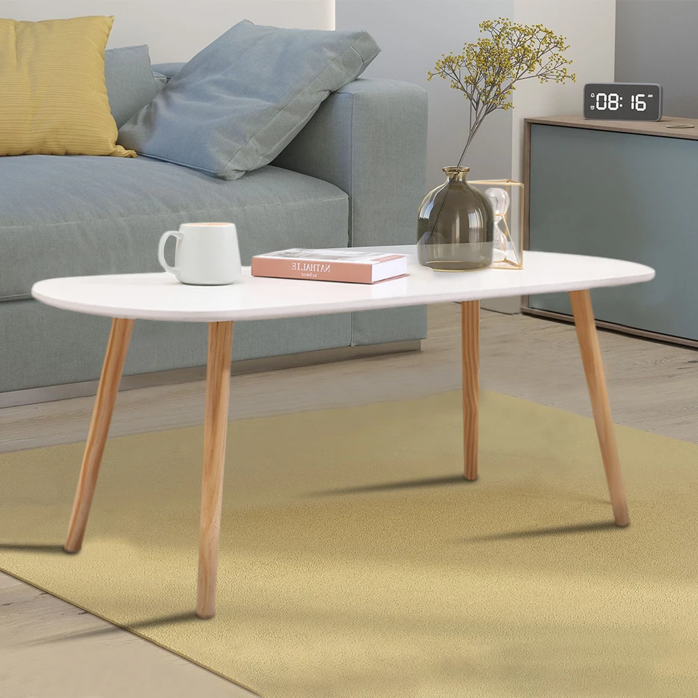Couchtisch, ovaler Beistelltisch, modernes Design, Wohnzimmertisch aus Holz, 110 x 55 x 45 cm, Weiß Image