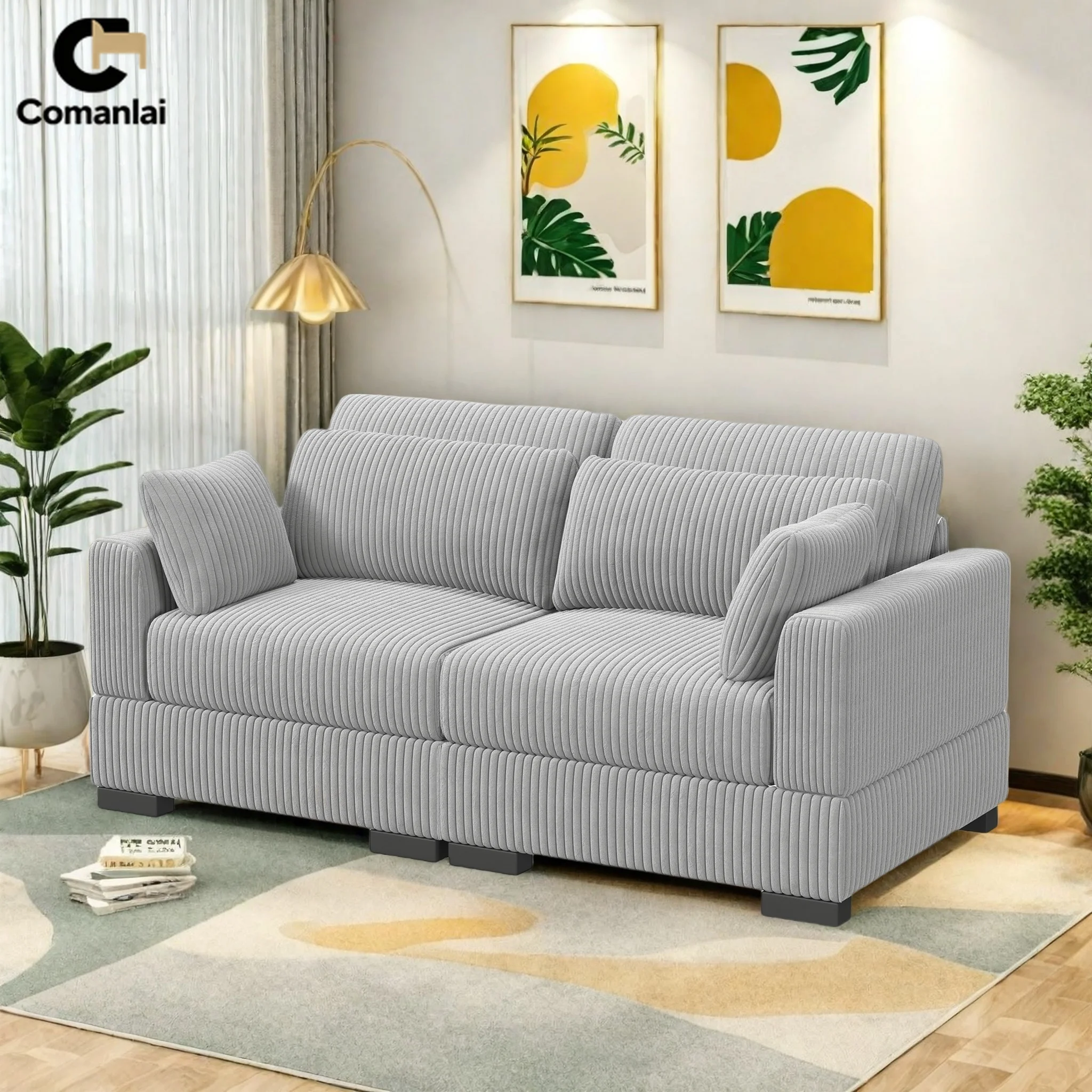Comanlai Polstersofa mit Kissen & Armlehnen & Rückenlehnen, 2-Sitzer Sofa Modulares Sofa, Cordstoff Wohnzimmer-Sofas Image