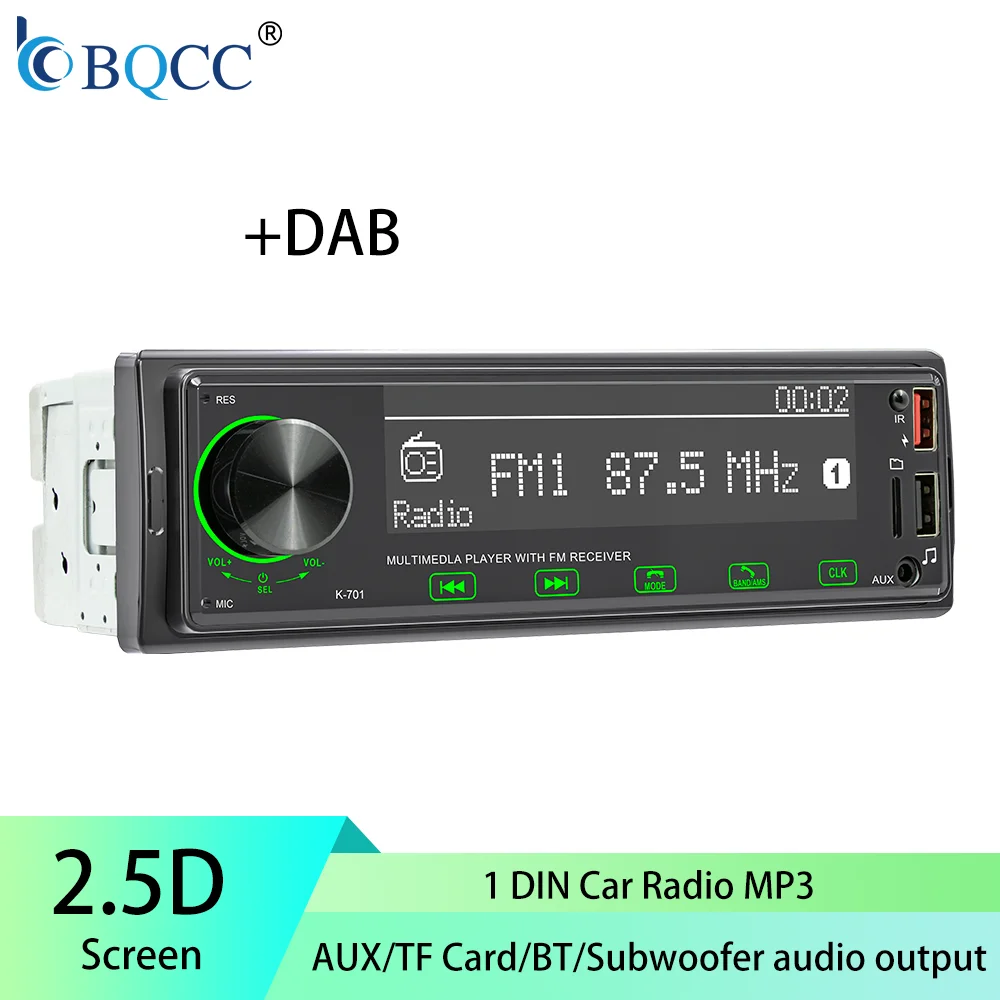 BQCC 1DIN Autoradio AUX/TF-Karte/BT/Subwoofer Audioausgang/Auto-MP3-Player Image