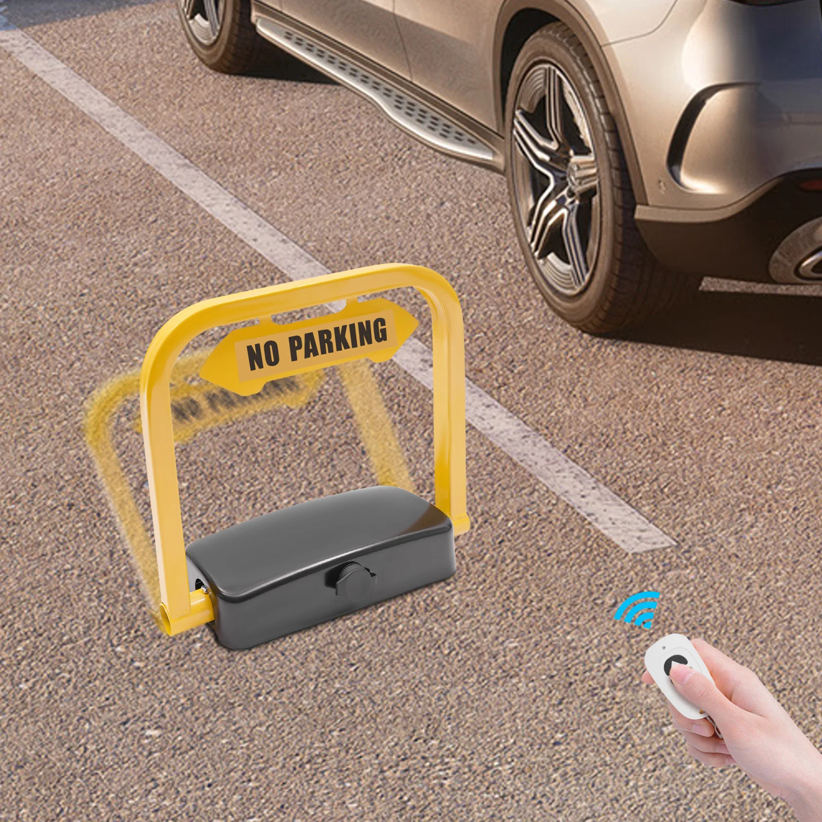 Fernbedienbare Parksperre (AU/DE Verwendung) – IP67 Wasserdicht, 30m Reichweite, 3,7V Batterie (1 Monat Akkulaufzeit) 180 ° Kollisionsschutz, Stahlkonstruktion Image