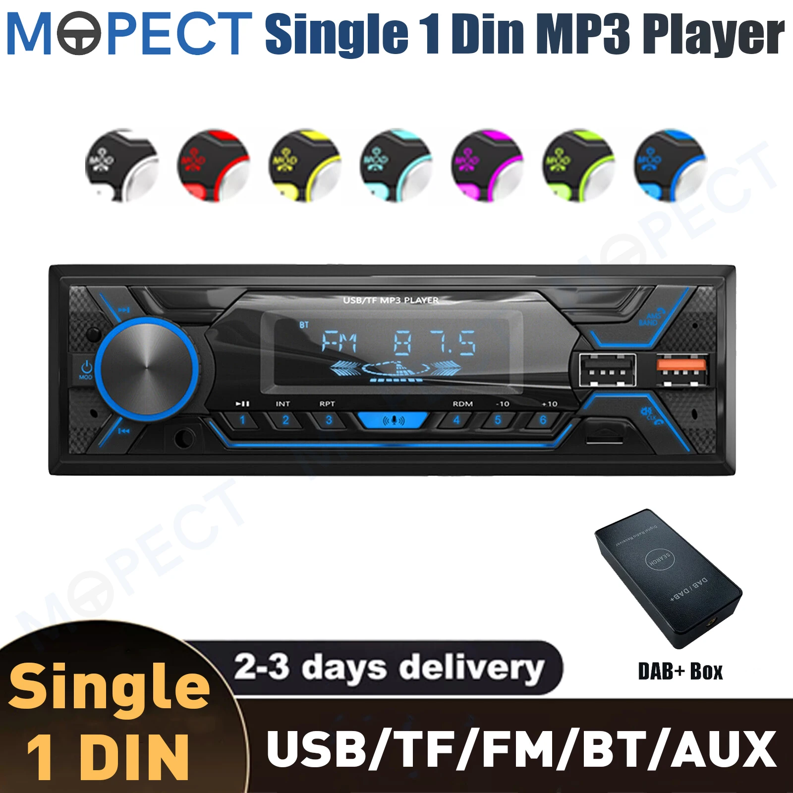 Autoradio MOPECT DAB+ simple 1 DIN, Bluetooth, stéréo, lecteur MP3, 2 USB/TF/FM/AUX, unité principale, lecteur MP3 intégré, télécommande, sans lecteur CD