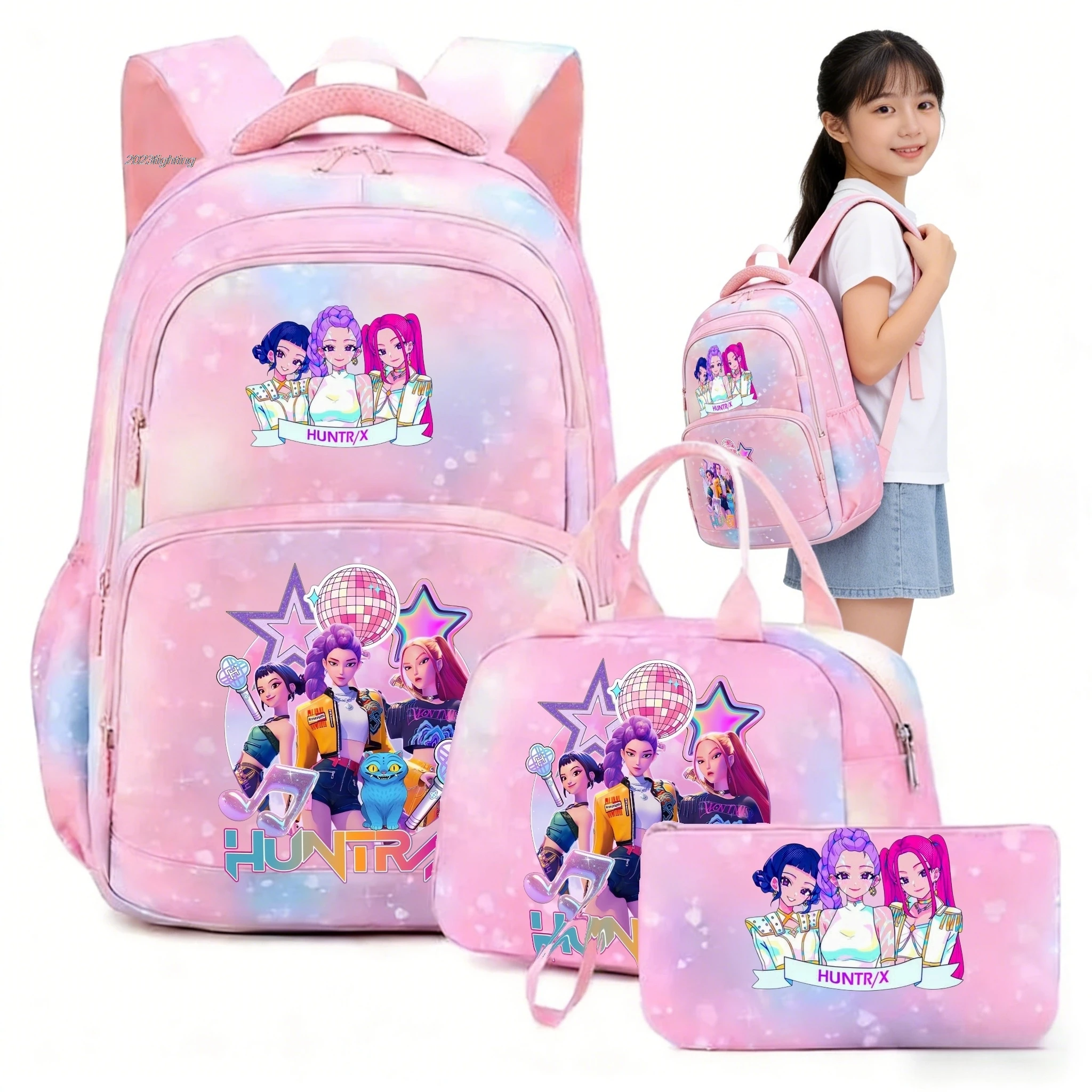 Sac à dos KPop Demon Hunters, 3 pièces, couleur arc-en-ciel, Rumi Mira Zoey HUNTR/X Saja, sacs d'école pour adolescents, sacs d'école en plein air, Mochilas YK2