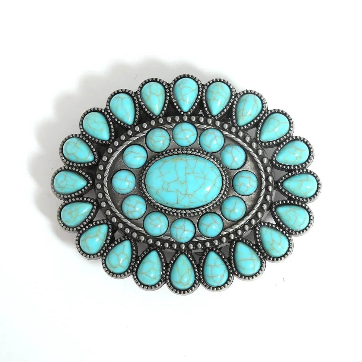 Westliche Vintage-Gürtelschnalle aus Zinklegierung mit eingelegtem Türkis, modisches und vielseitiges Gürtelzubehör