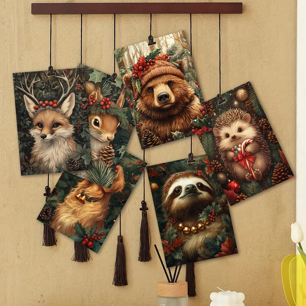 32 Stück, Weihnachts-Tierpostkarten, Retro, Geburtstags-/Jubiläumsgeschenke, Sammlerstücke, geeignet zum Verschenken, verschickt werden. Image