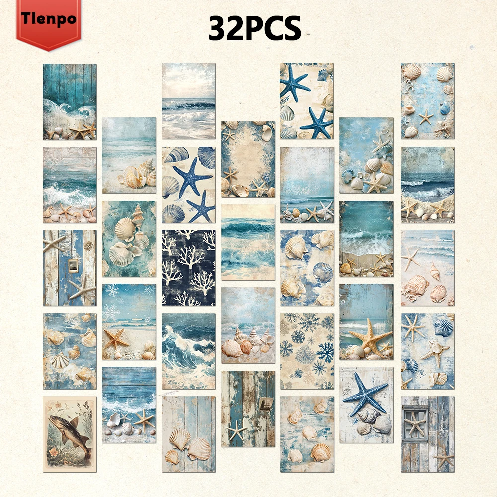 32 Stück, blaue Postkarten der Vintage-Ozean-Serie, Meer, Strand, Wellen, Postkarten, Urlaubskarten, Sammlerstücke Image