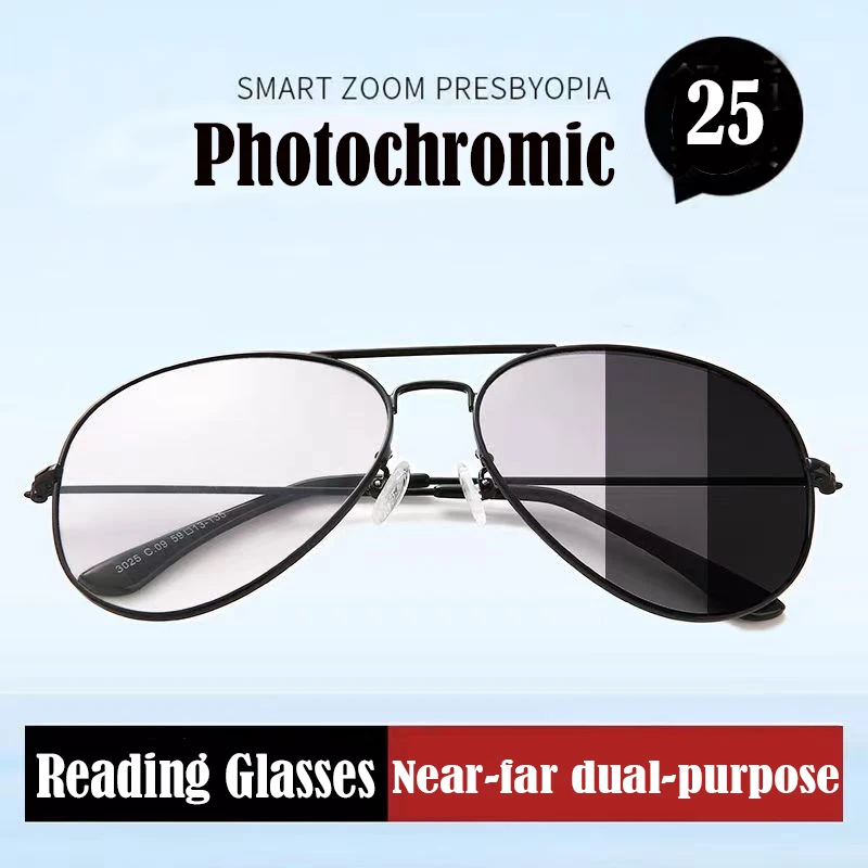 Pliot Photochrome Progressive Lesebrille Männer Chameleon Gläser Männlich Ändern Farbe Sonnenbrille Fahrer Dioptrien Brillen Image