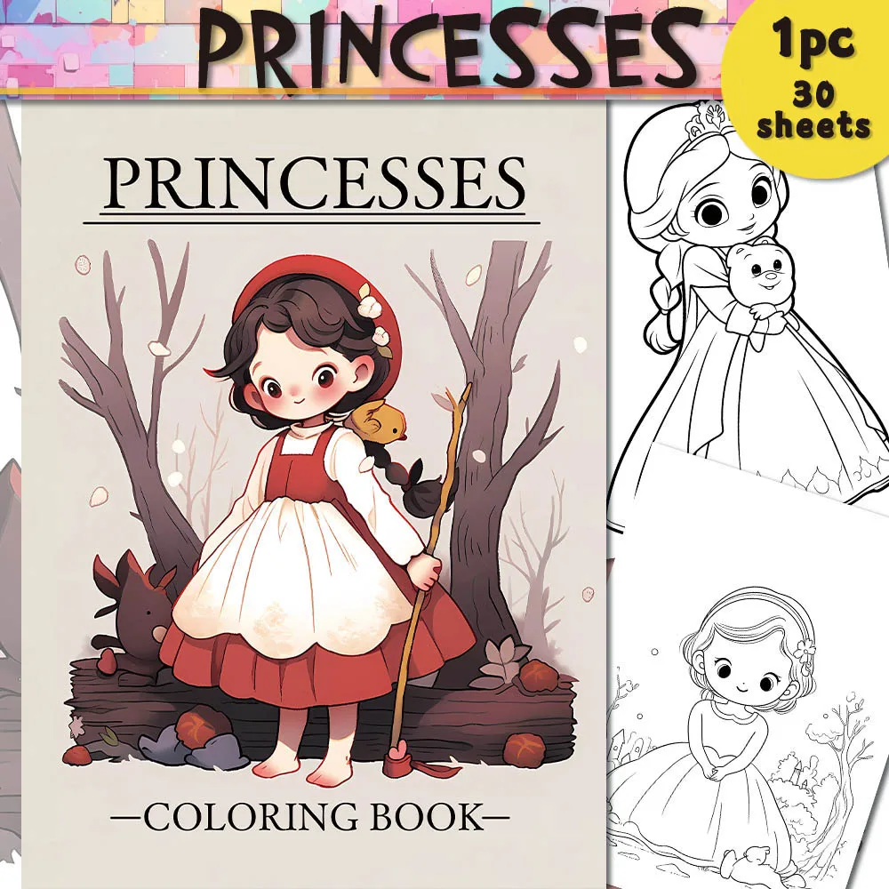 1 Stück, Prinzessinnen-Malbuch, Malbuch für Teenager, 30 verschiedene Muster, 100 g/m2 dickes Papier, Stress abbauen, Geburtstagsgeschenk Image
