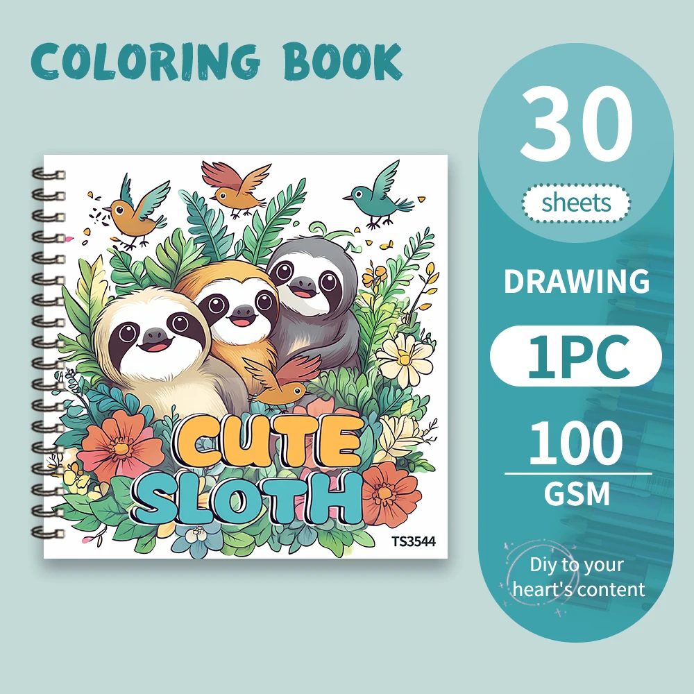 Faultier-Malbuch – 30-Blatt-Malbuch für Erwachsene, 100 g/m2,8,3 x 8,3 Zoll, Zeichenbuch, Geburtstagsgeschenk, Weihnachtsfeier-Geschenk Image