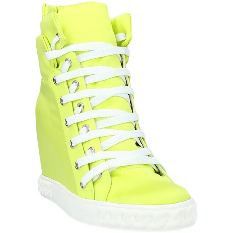 Römische fluoreszierende, höhenvergrößernde, neongelbe Schnürstiefeletten, High-Top-Sneaker für Damen, Stiefeletten mit innerem Keilabsatz