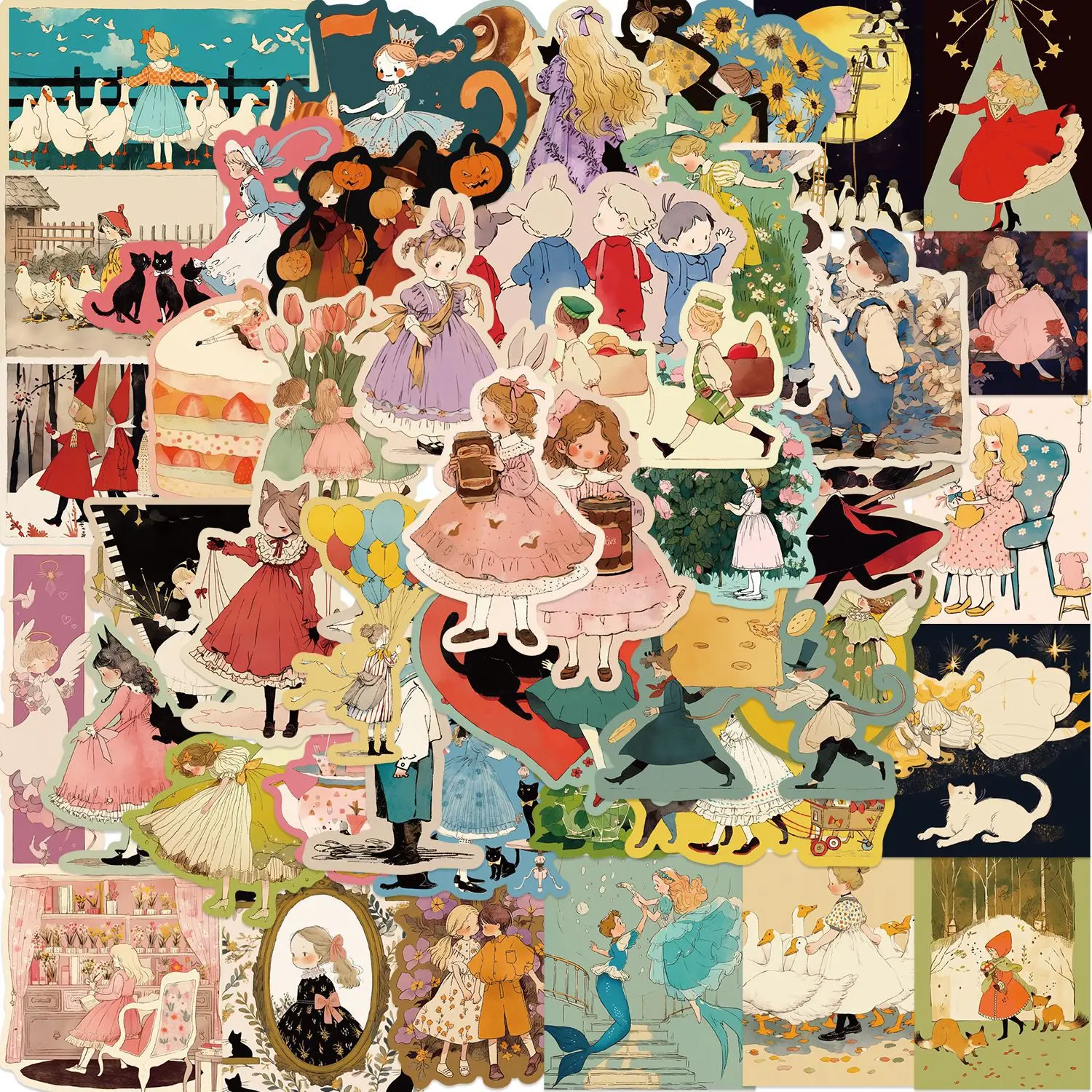 50 Stück Vintage Märchen Aufkleber Mädchen Cartoon Ästhetische DIY Aufkleber Laptop Gepäck Wasserflasche Wasserfest Aufkleber Image