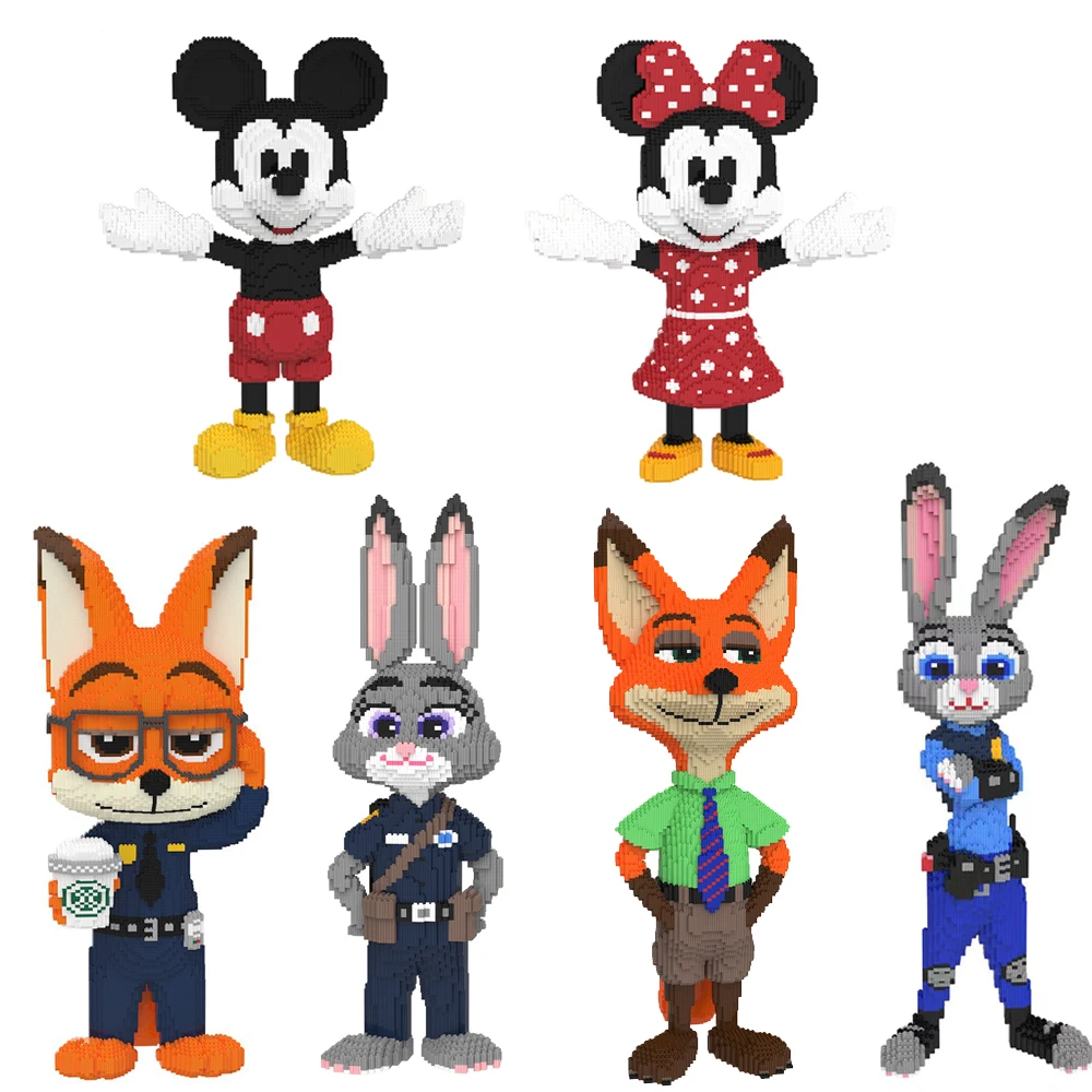 Mickey Mouse Bausteine Disney Zootopia Große Größe Nick Judy Verbindung Diamant Ziegel Figur Spielzeug Für Home Shop Decor