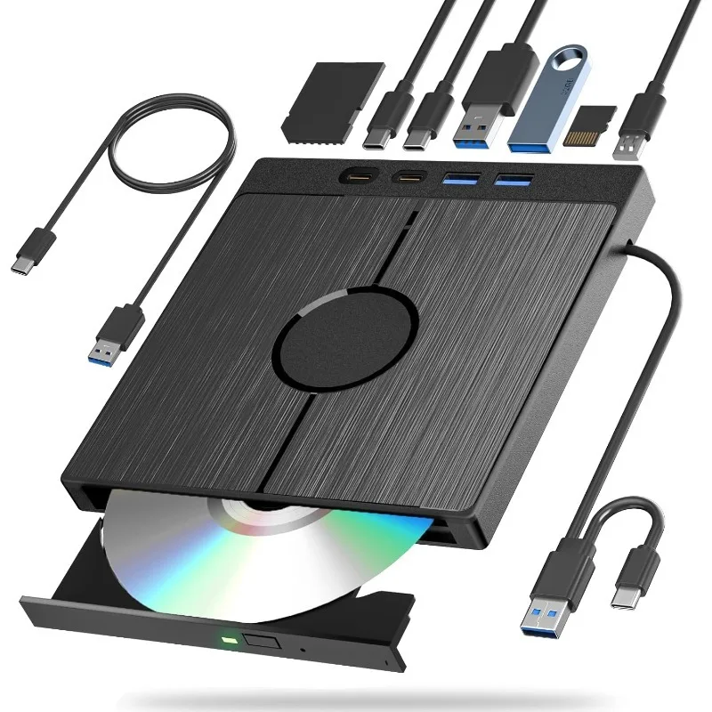 7-in-1 externes CD/DVD-Laufwerk USB 3.0 und Typ-C optisches DVD-Laufwerk Bruner kompatibel mit Latptop PC Windows 7/8/10/11, Linux MacOS Image