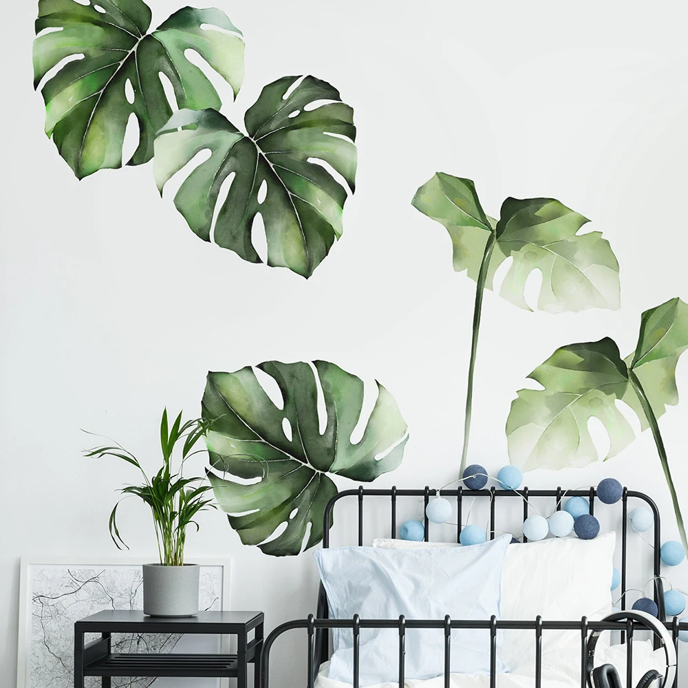Aquarell Monstera Tropische Dschungelblätter Wandaufkleber Dschungel Grüner Palme Wandtattoos Schlafzimmer Küche Home Decor