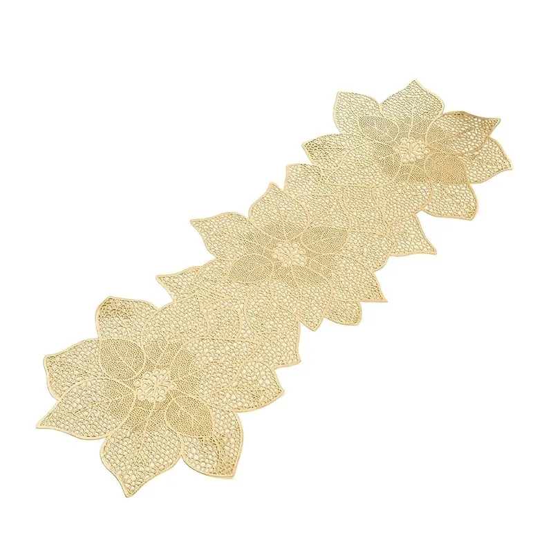 1-teilige goldene Essensmatte, blumenförmiger Vinyl-Tischläufer, wasserdicht, waschbar, rutschfeste Tischläufer, Feiertage, Partys, Dekoration Image