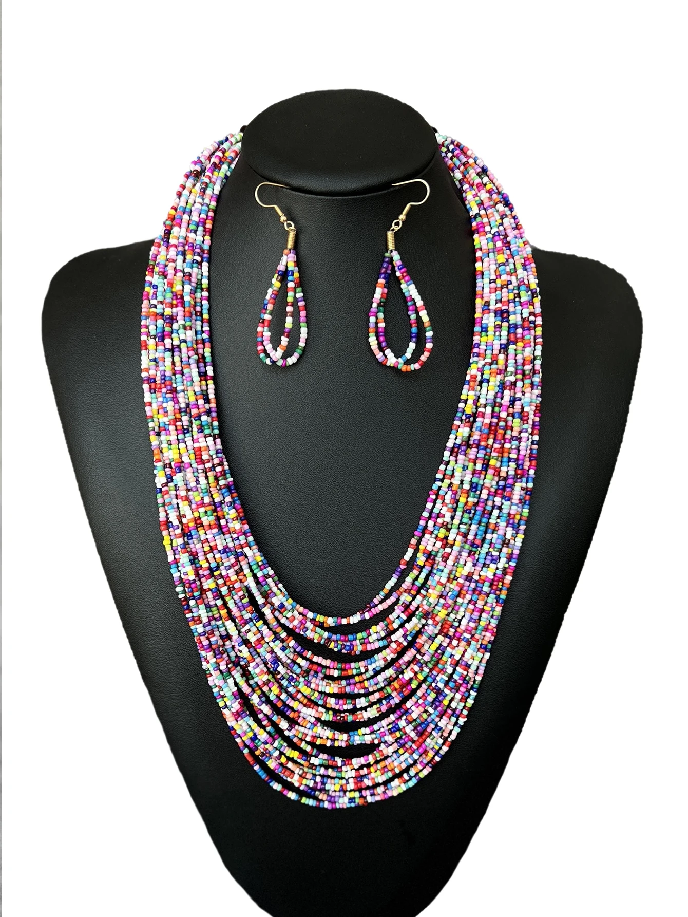 Europäische und amerikanische Mode Übertreibung mehrschichtige Reisperlen Halskette Set böhmische handgemachte Perlen Damen Halskette Set Image