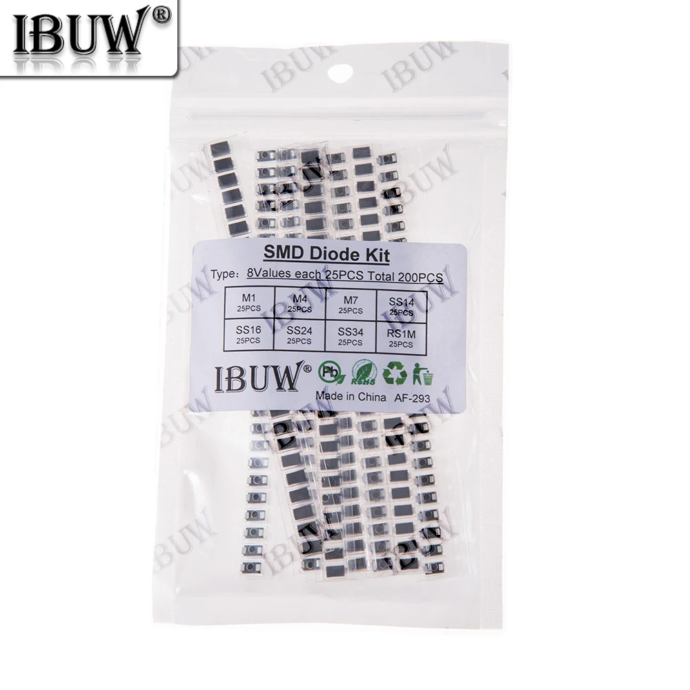 200PCS 8Werte SMD Diode Kit M1 M4 M7 SS14 SS16 SS24 SS34 RS1M für Elektronische Gleichrichtung KITM1 M4 M7 SS14 Image