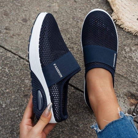 Mules for Women 2026 Womens Summer Mules Backless Tennis Shoes for Women Backless Sneakers for Women Women s Mules Hollow Out Women s Ladies Mesh Shoes Footwear Flat Breathable Shoes Dark Blue 8