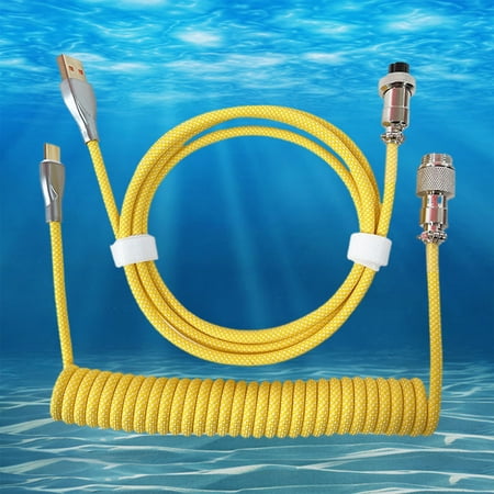 Oggfader Keyboards for Computers Coiled USB C Cable For Gaming Keyboard Double Sleeved Mechanical Keyboard Cable With Detachable Metal 1.5M USB C To USB A Yellow